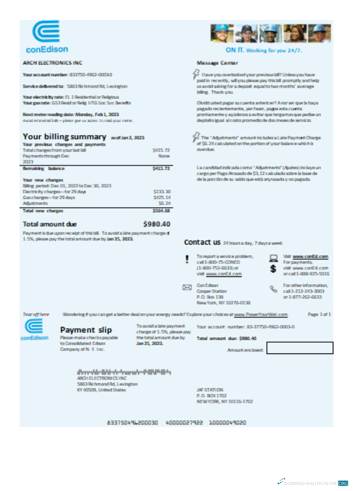 Download Con Edison electricity utility business bill SCR Photoshop template